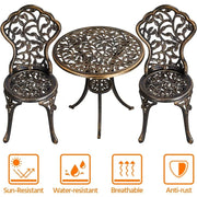 3-Piece Outdoor Bistro Set w/Leaf Design, Rust-Resistant Cast Aluminium Table and Chairs for Balcony Backyard Garden Sets